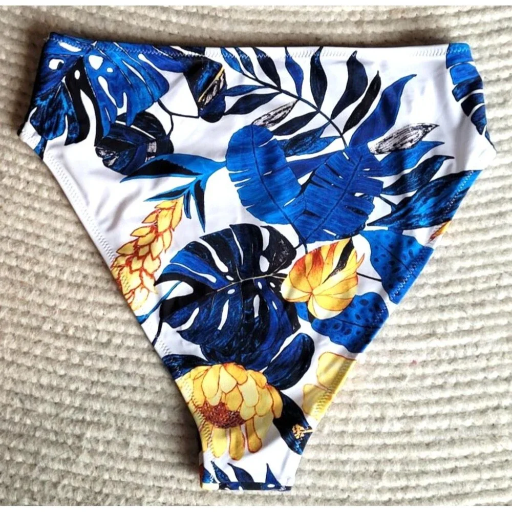 NWT Cupshe Bikini Bottom Floral Hi Cut Size L Swimwear Pool Beach Tropical